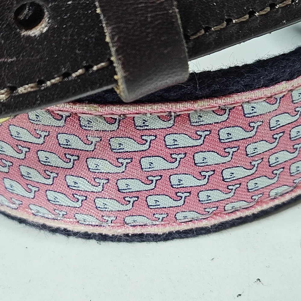 Vineyard Vines Whale Belt Pink Blue Leather Brass Canvas Club Boys 26